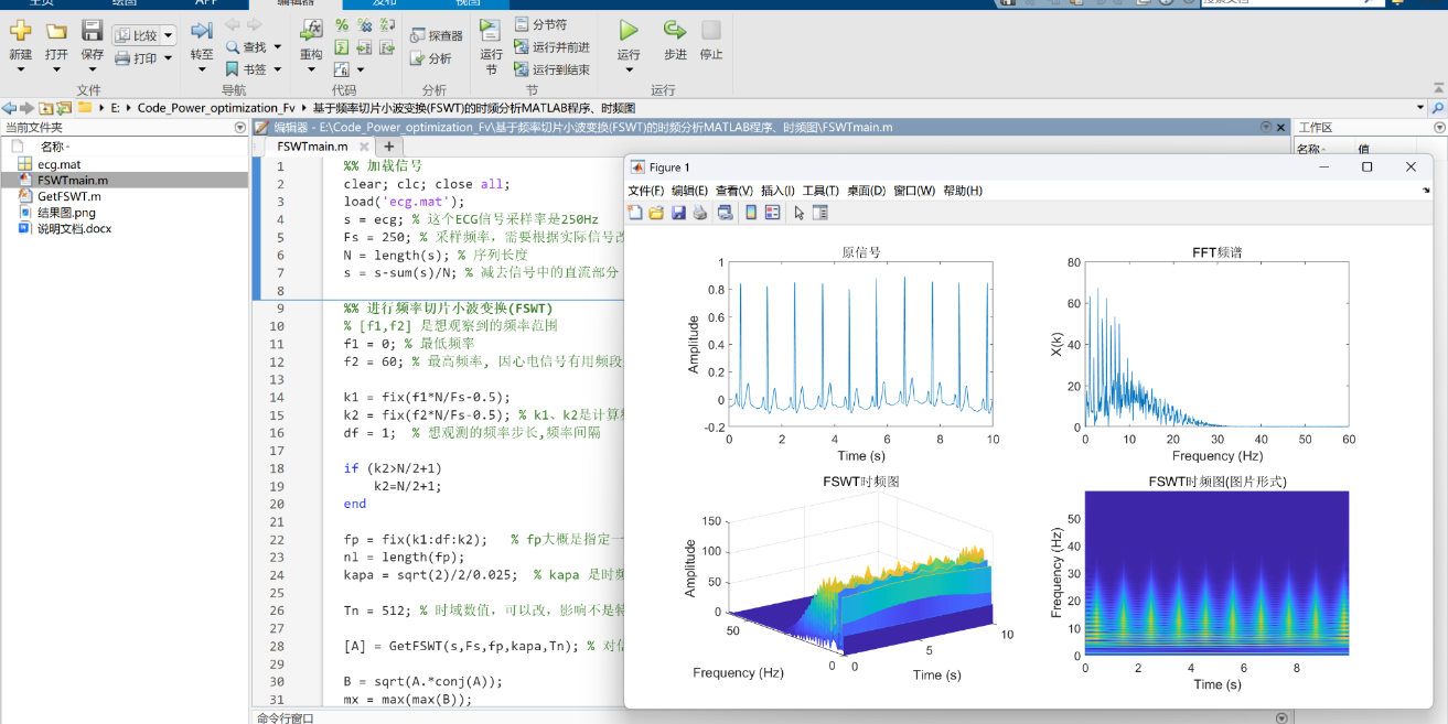 基于频率切片小波变换(FSWT)的时频分析MATLAB程序、时频图