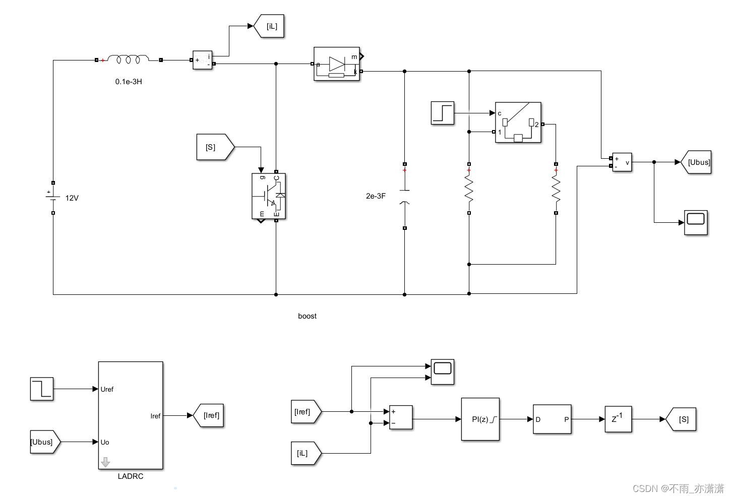 【Simulink】Boost+LADRC+PI直流母线稳压
